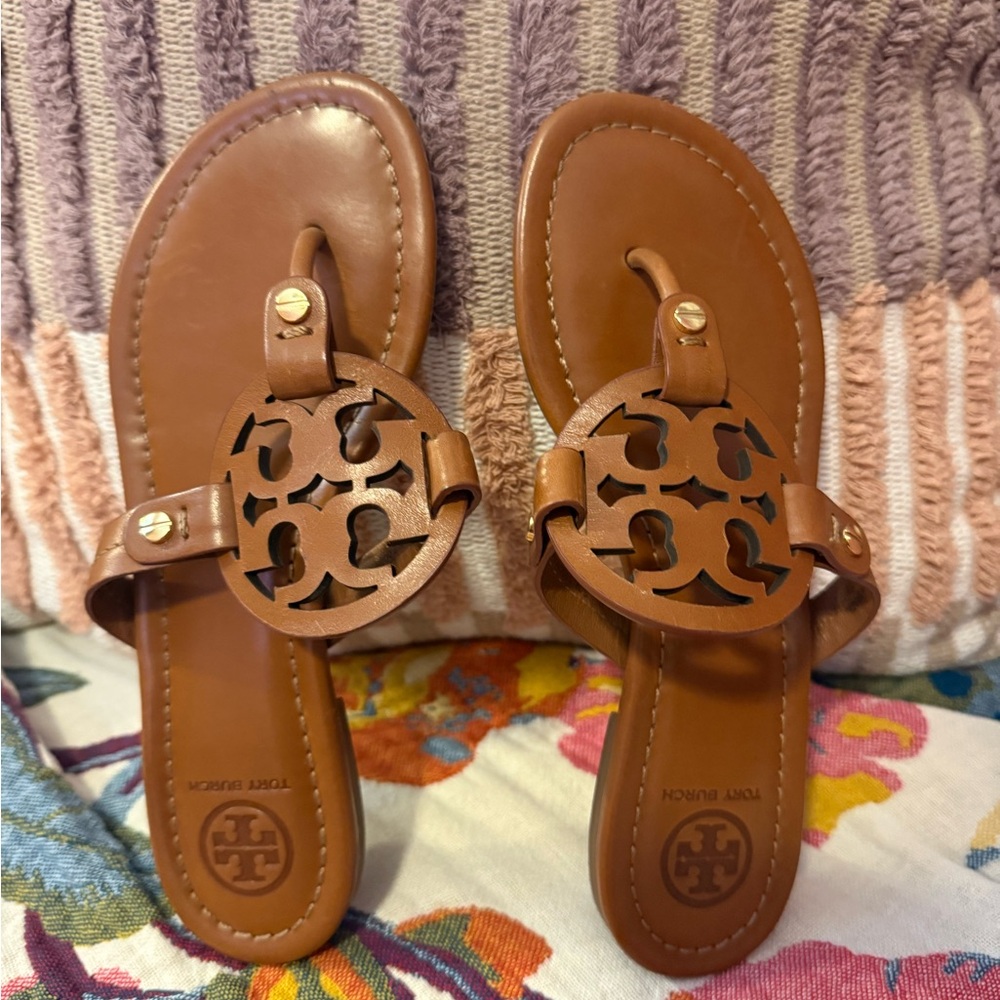 Tory Burch Tan Leather Logo Sandals